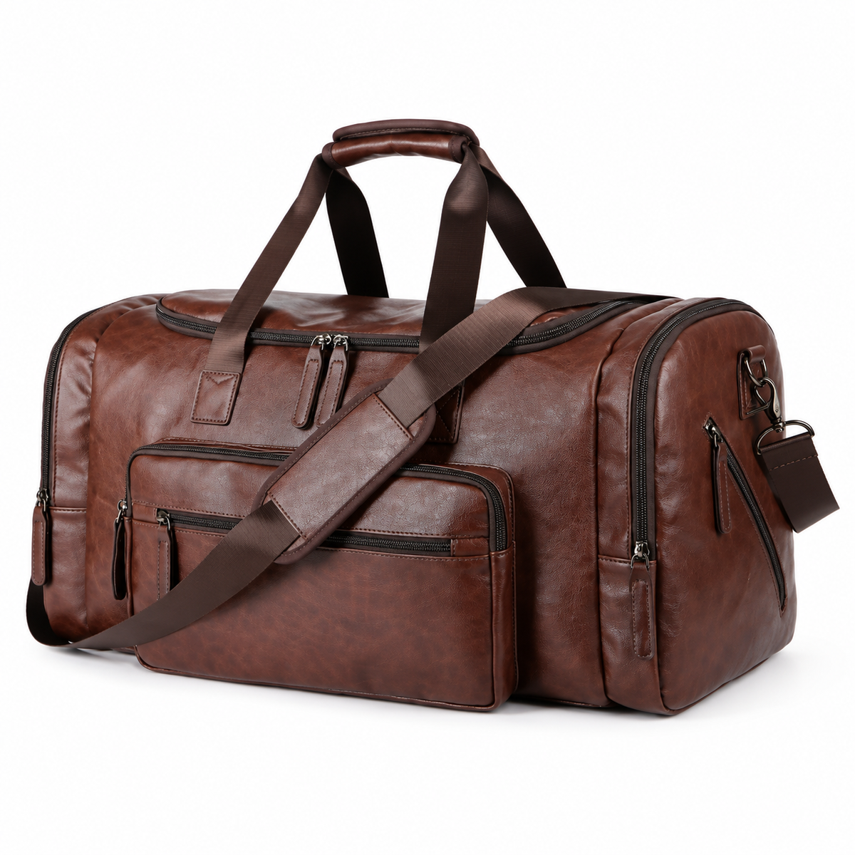 Vintage Brown Leather Travel Duffel Bag-3