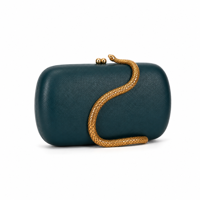 Luxury Teal Snake-Handle Clutch Bag-3