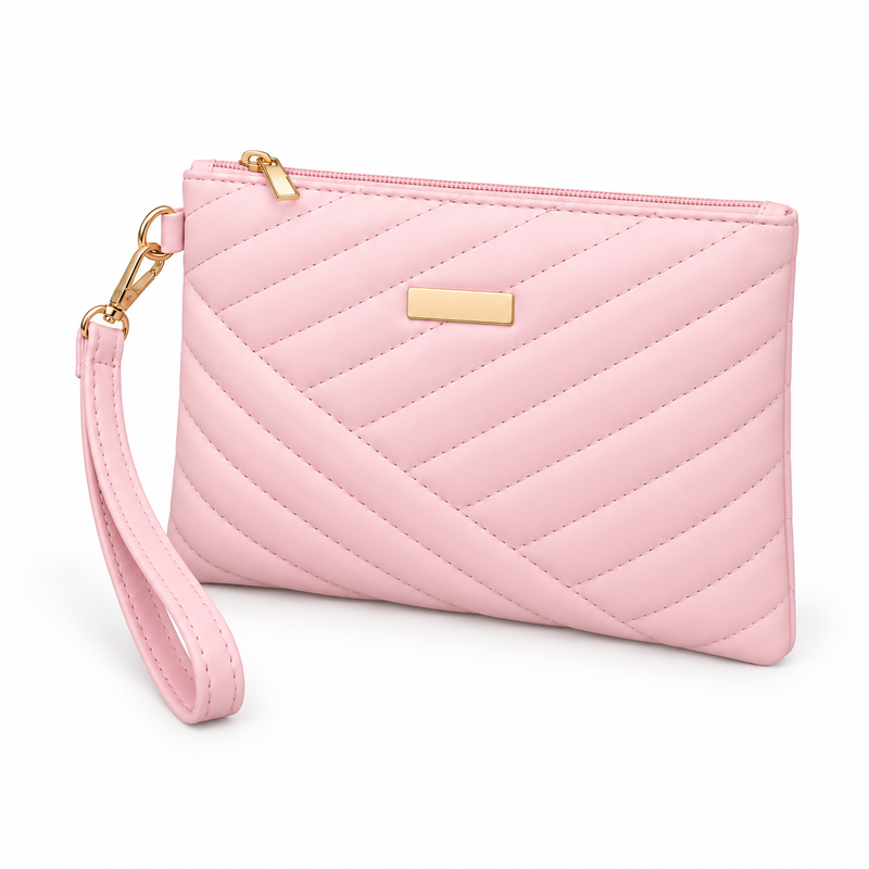 Light Pink Quilted Wristlet Clutch Bag-3