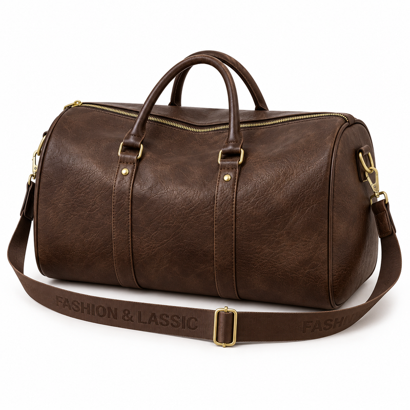 Classic Dark Brown Leather Duffel Bag-4