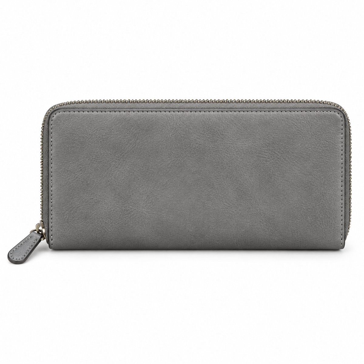 Classic Grey Leather Wallet With Zipper-2