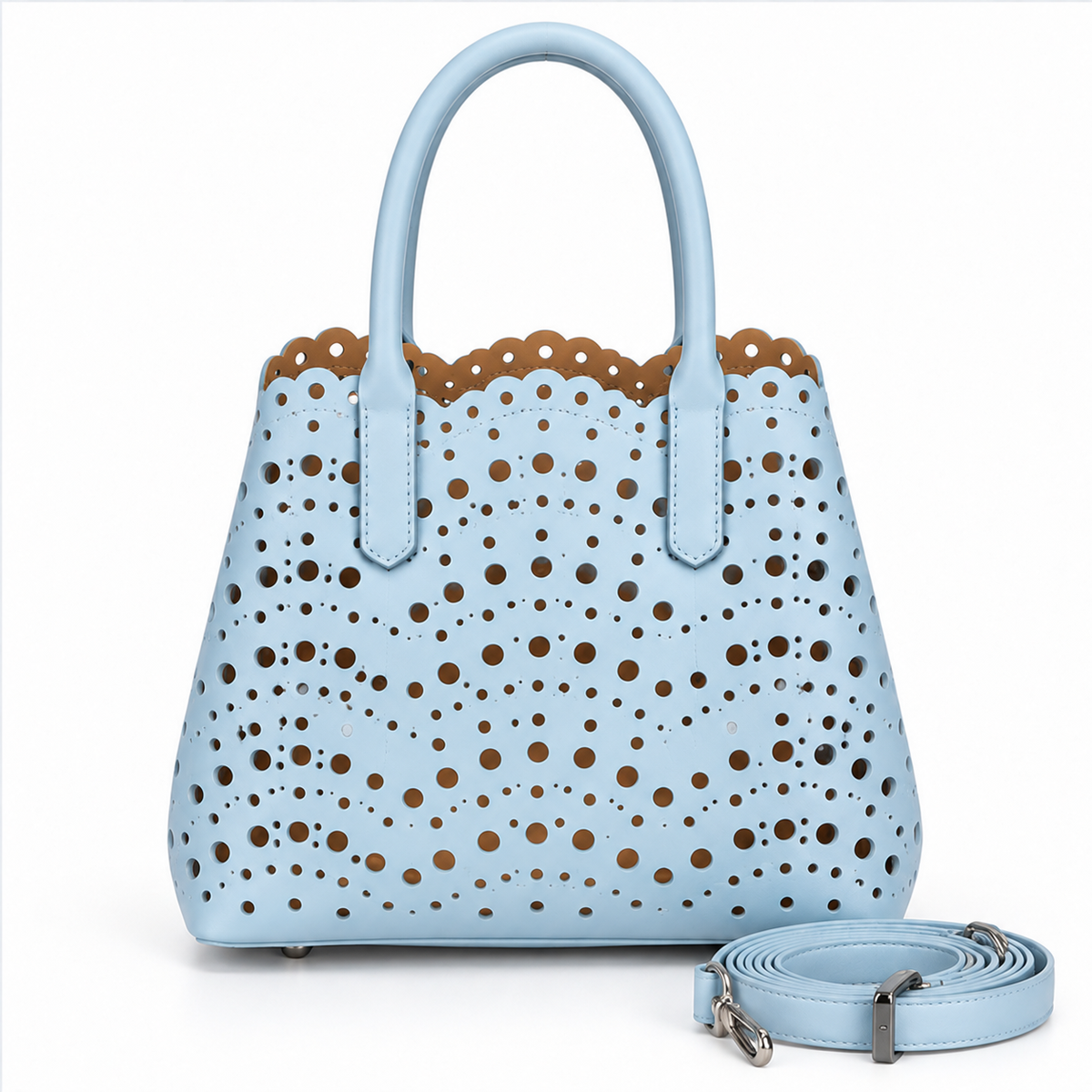 Denim Blue Laser-Cut Tote Handbag-2