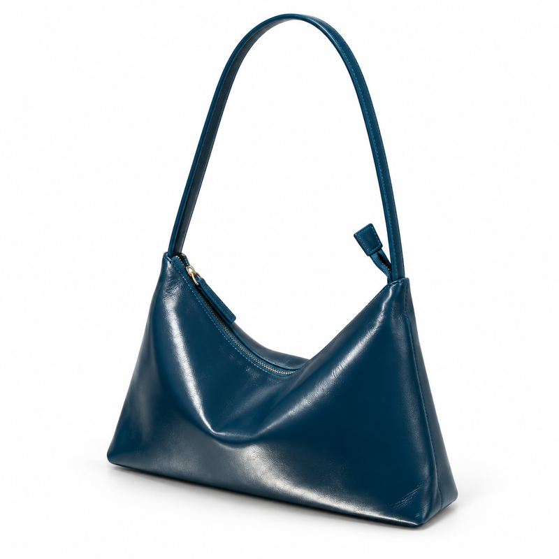 Elegant Navy Blue Glossy Shoulder Bag-3
