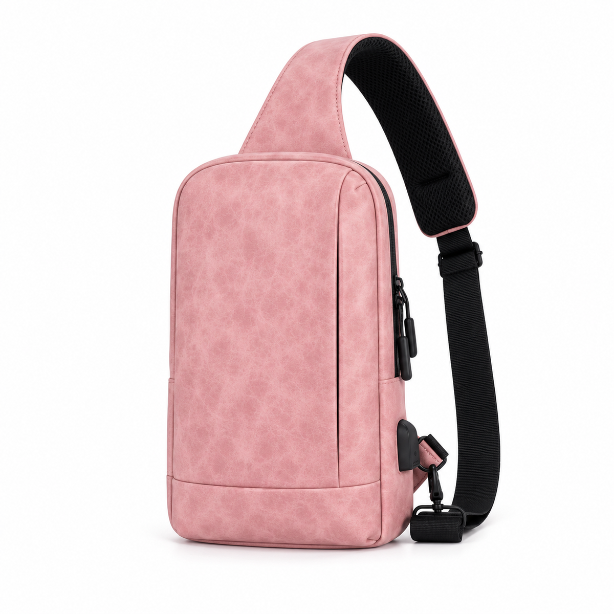 Pink Textured Sling Bag Adjustable Strap-4