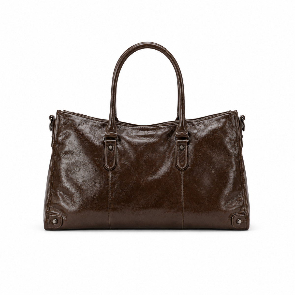Vintage Glossy Brown Leather Tote Shoulder Bag