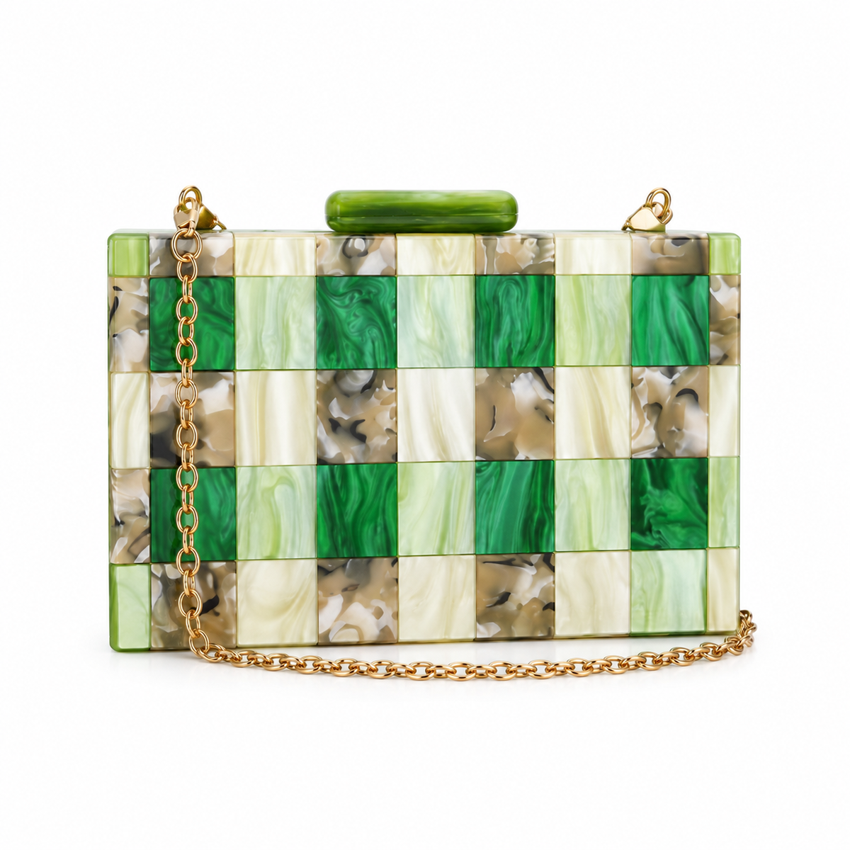 Green Marble Checkerboard Acrylic Clutch Bag-3