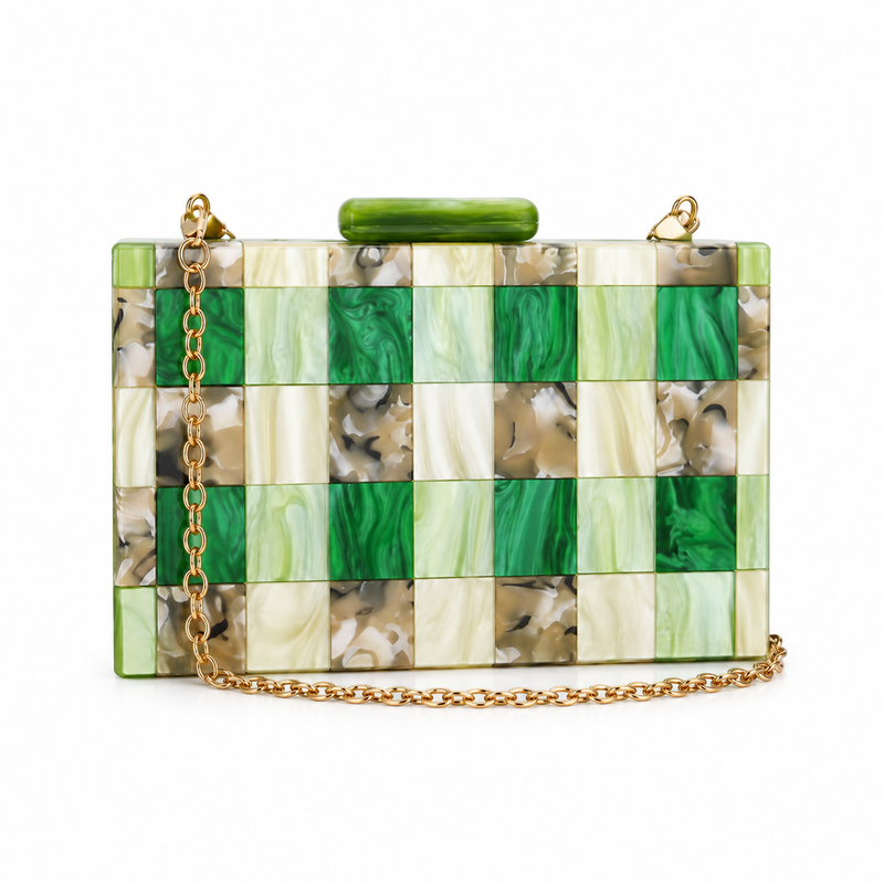 Green Marble Checkerboard Acrylic Clutch Bag-3