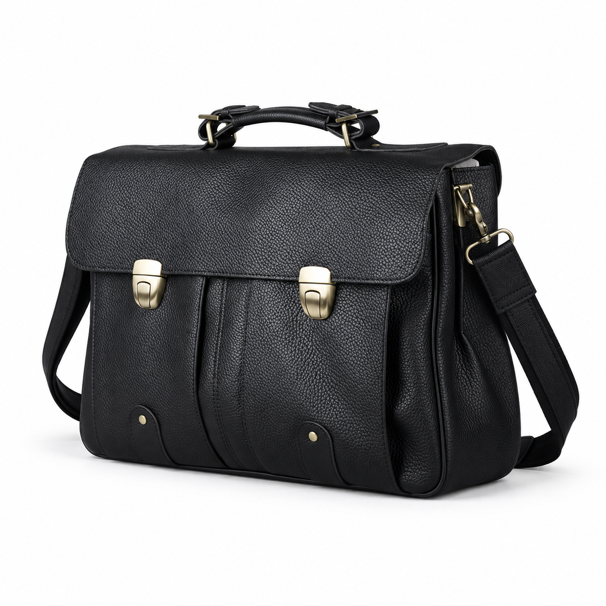 Classic Black Leather Messenger Shoulder Bag-3