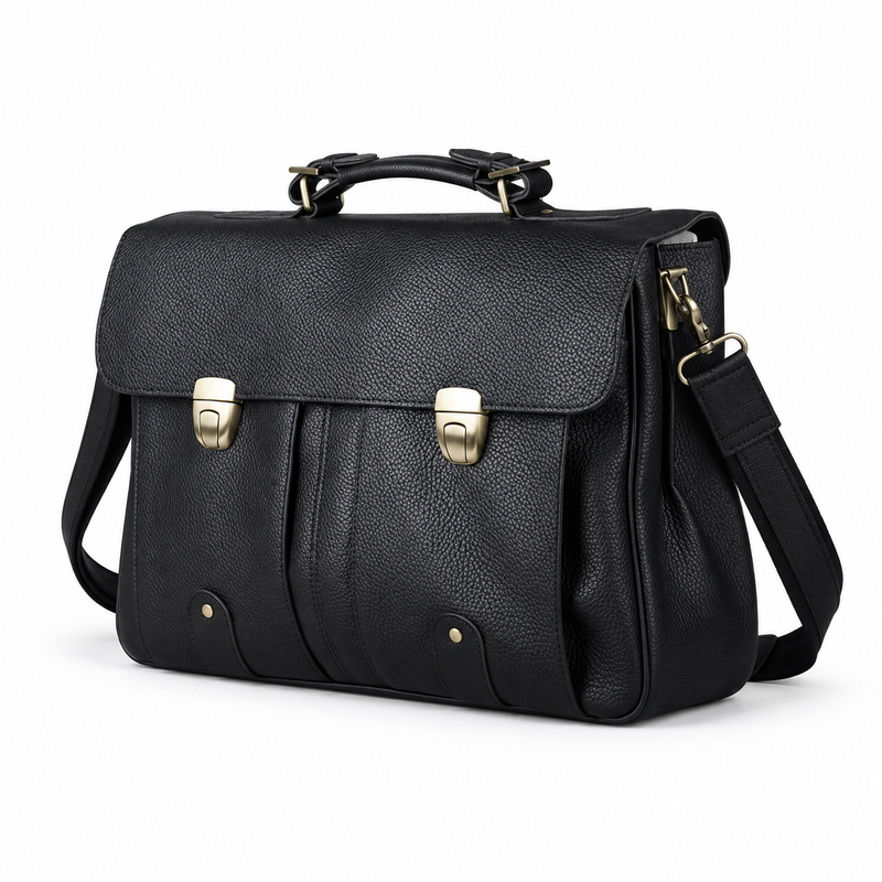 Classic Black Leather Messenger Shoulder Bag-3