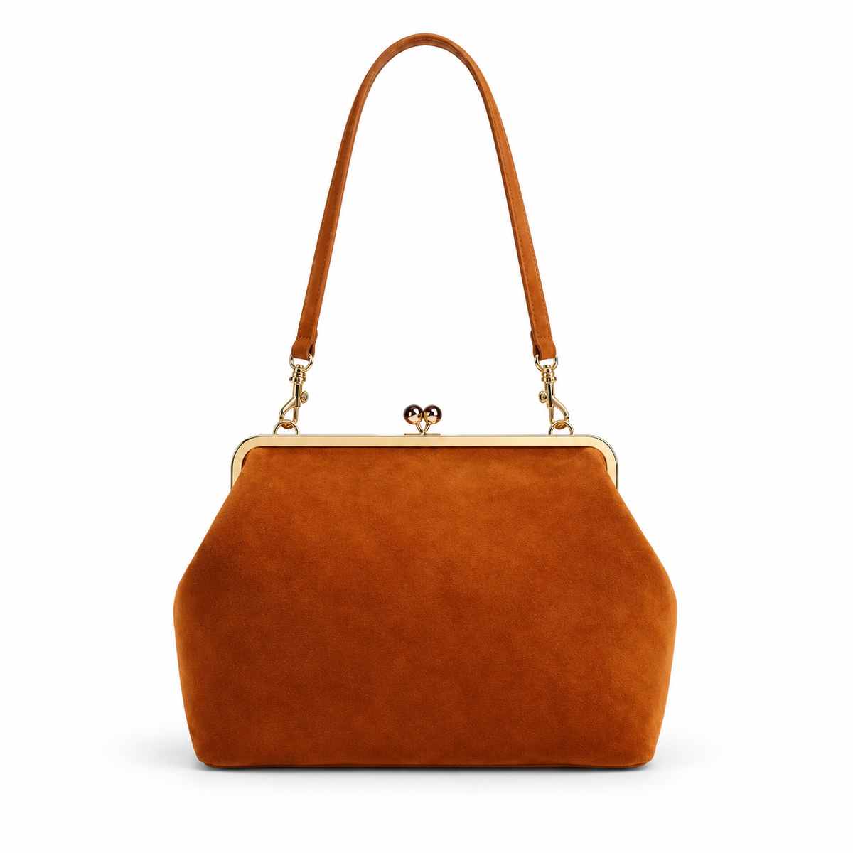 Vintage Cognac Kiss Lock Clutch Bag-3