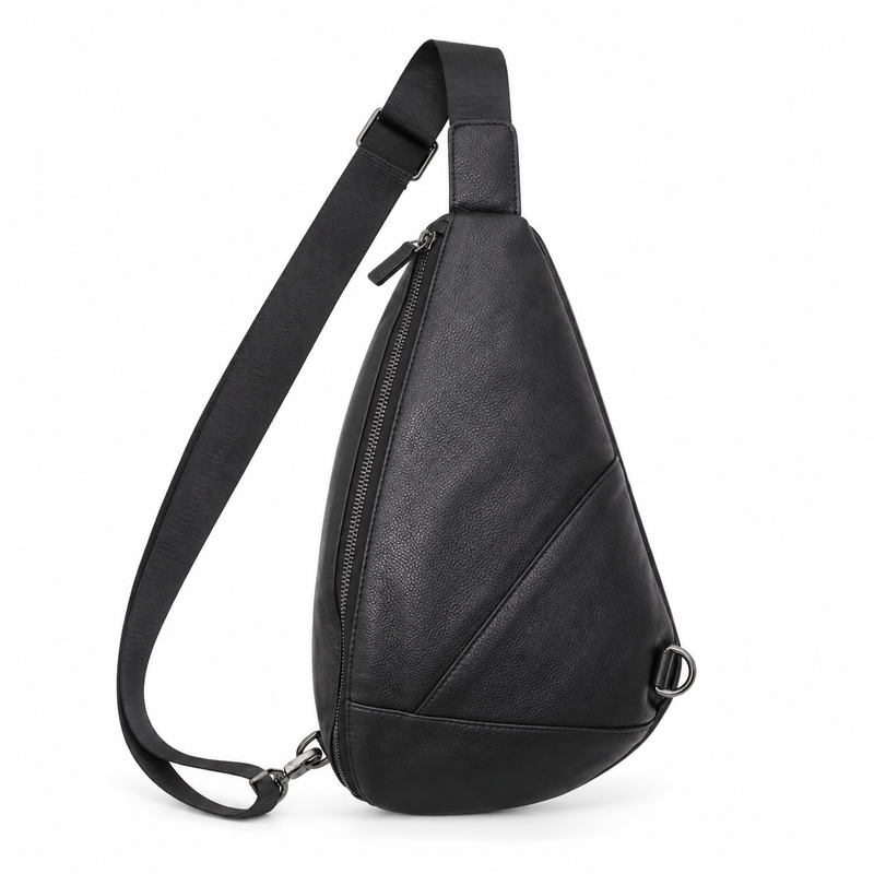 Black Textured Sling Bag Adjustable Strap-2