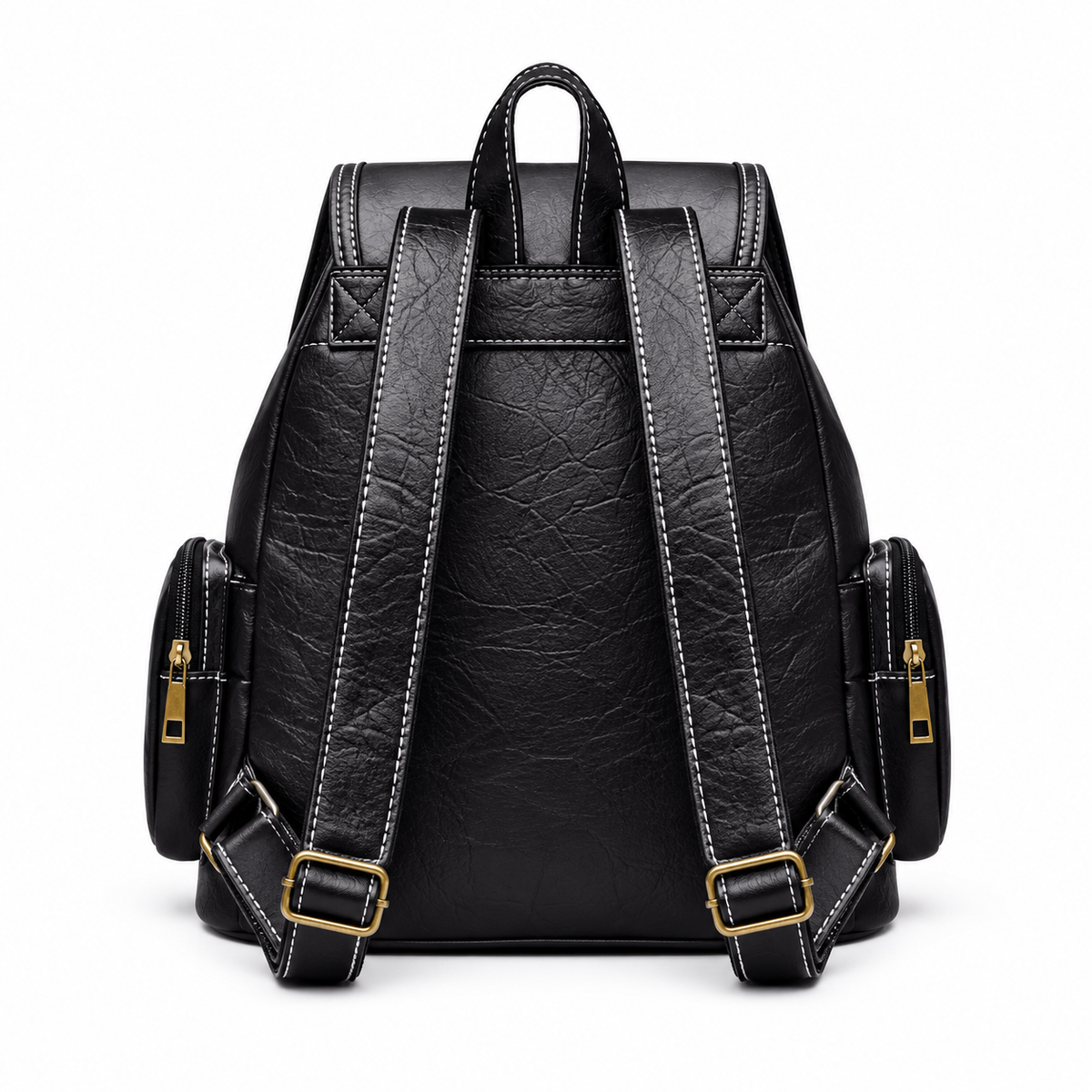 Black Vintage Backpack With Brass Details