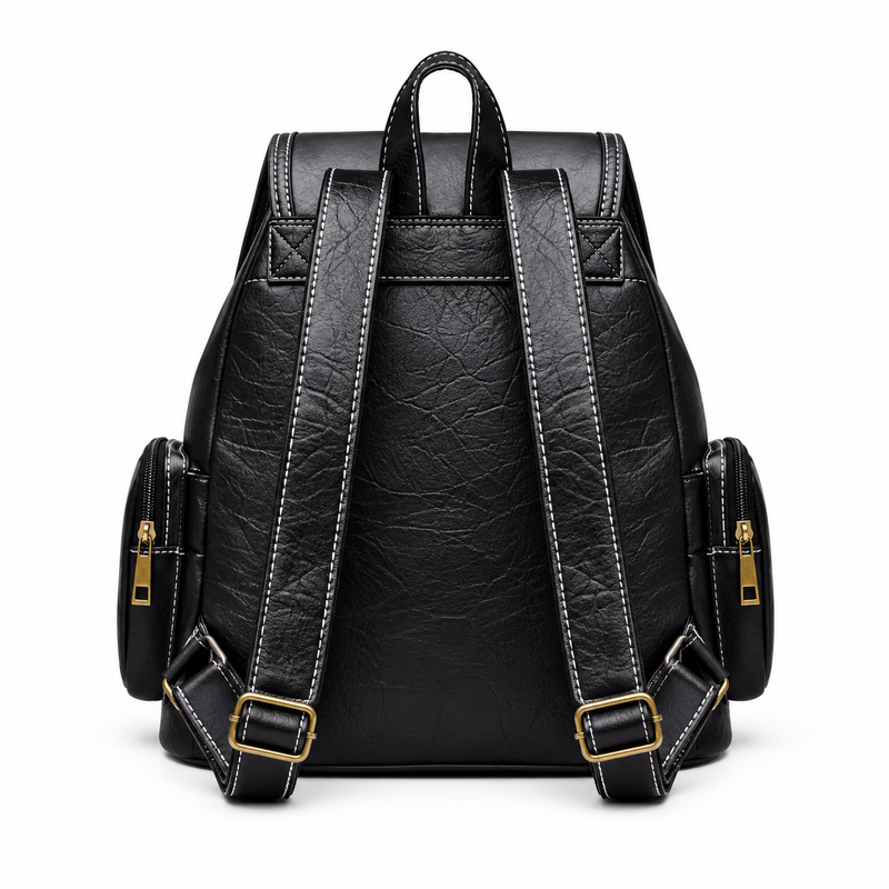 Black Vintage Backpack With Brass Details-2