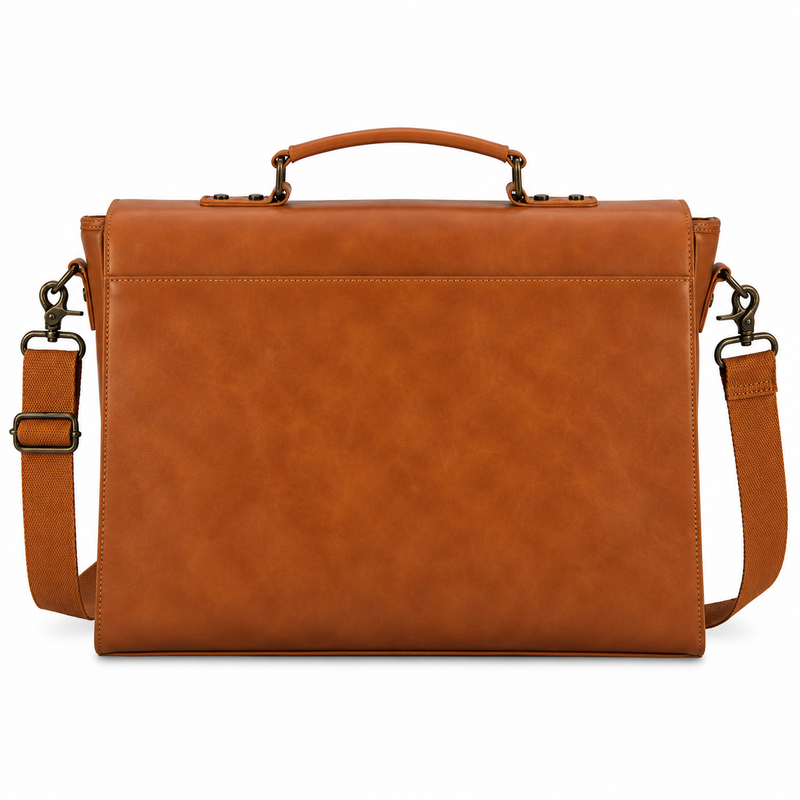 Classic Cognac Leather Briefcase With Buckles-2