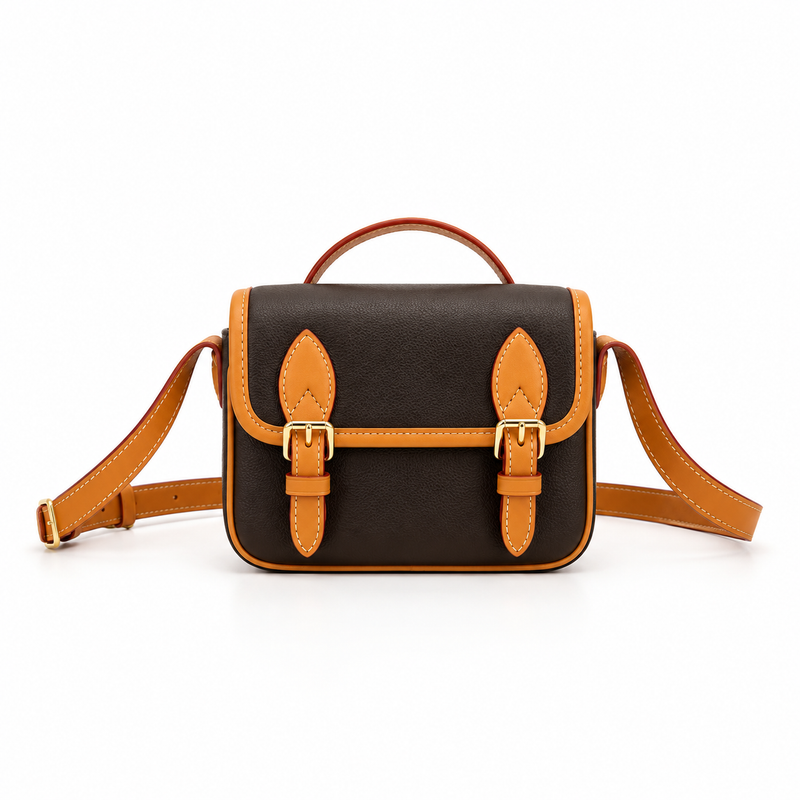 Vintage Two-Tone Buckle Crossbody Satchel-4