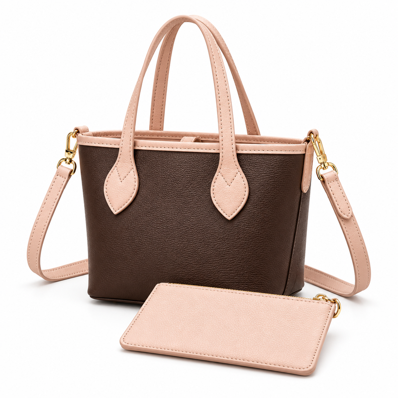 Chocolate Blush Leather Canvas Tote Set-3