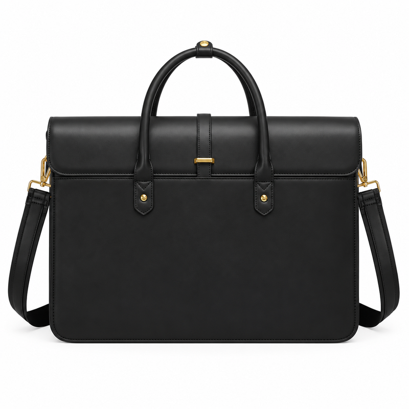 Black Leather Laptop Bag With Bow-2