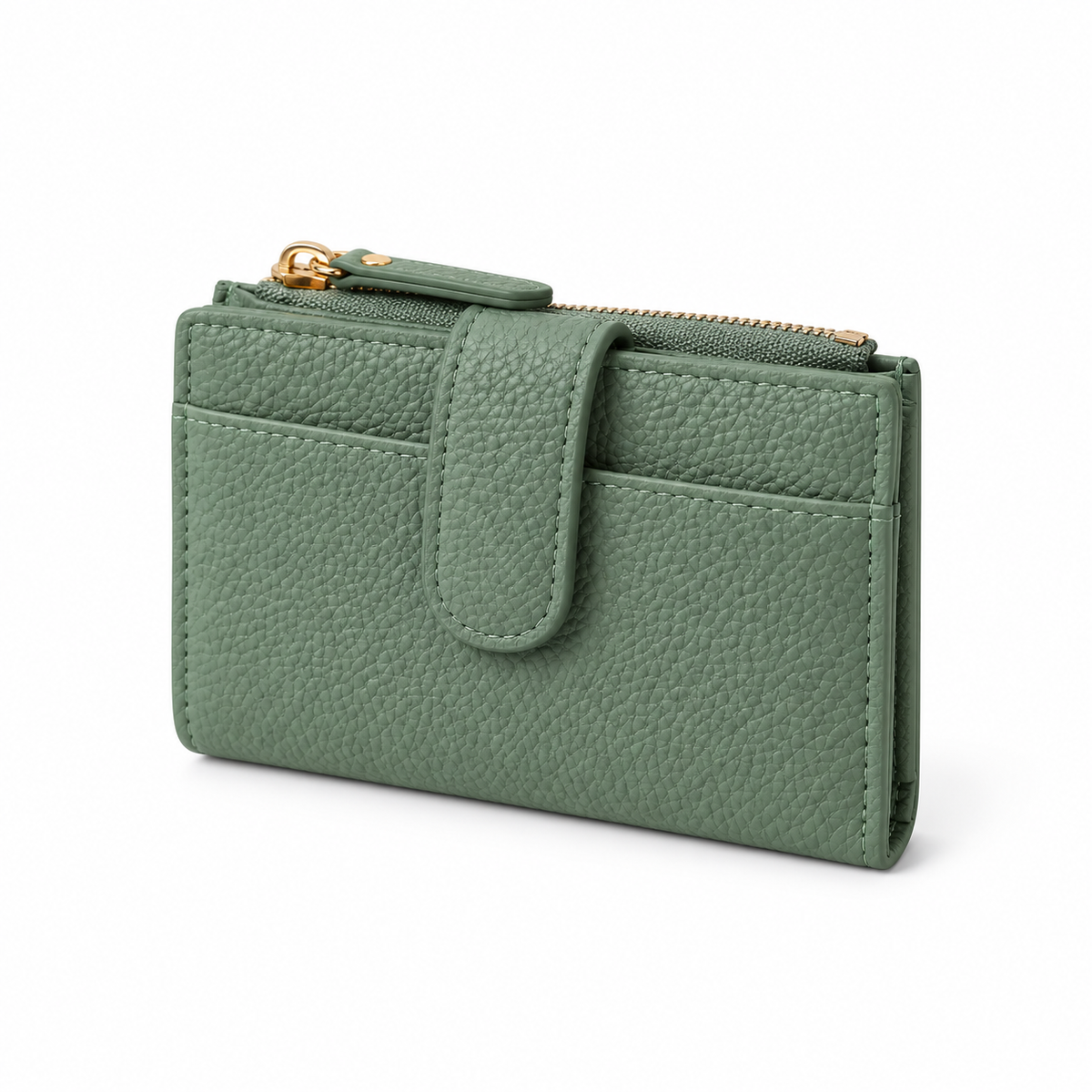 Sage Green Pebbled Compact Cardholder Wallet-3