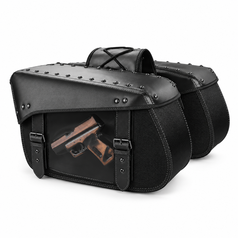 Black Studded Dual Motorcycle Saddle Bag-3