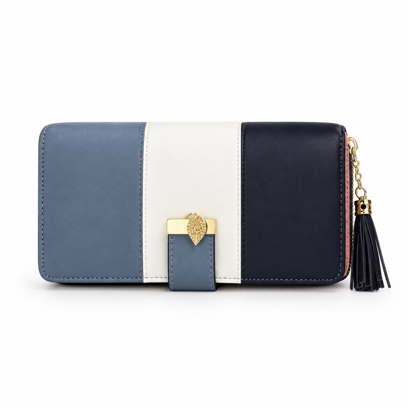 Elegant Colour Block Wallet With Tassel-4