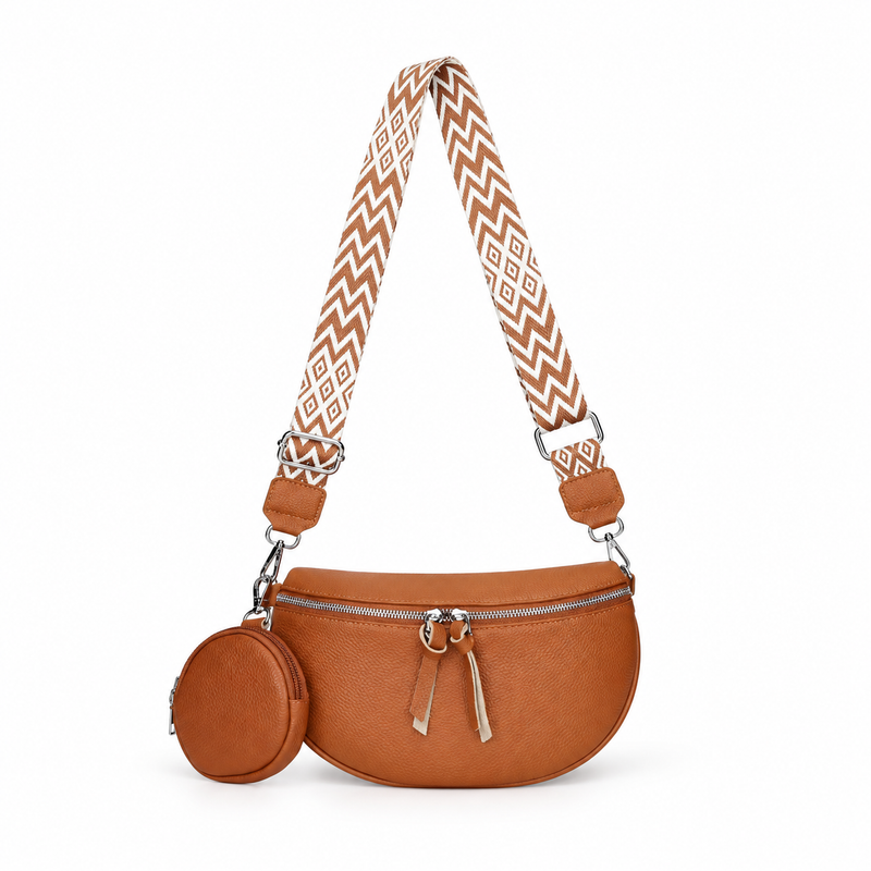 Brown Crescent Sling Bag With Pouch-4