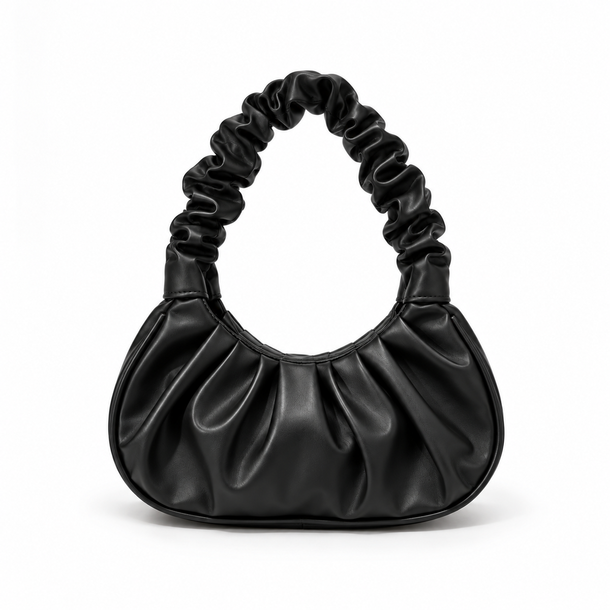 Black Ruched Handle Crescent Shoulder Bag-2