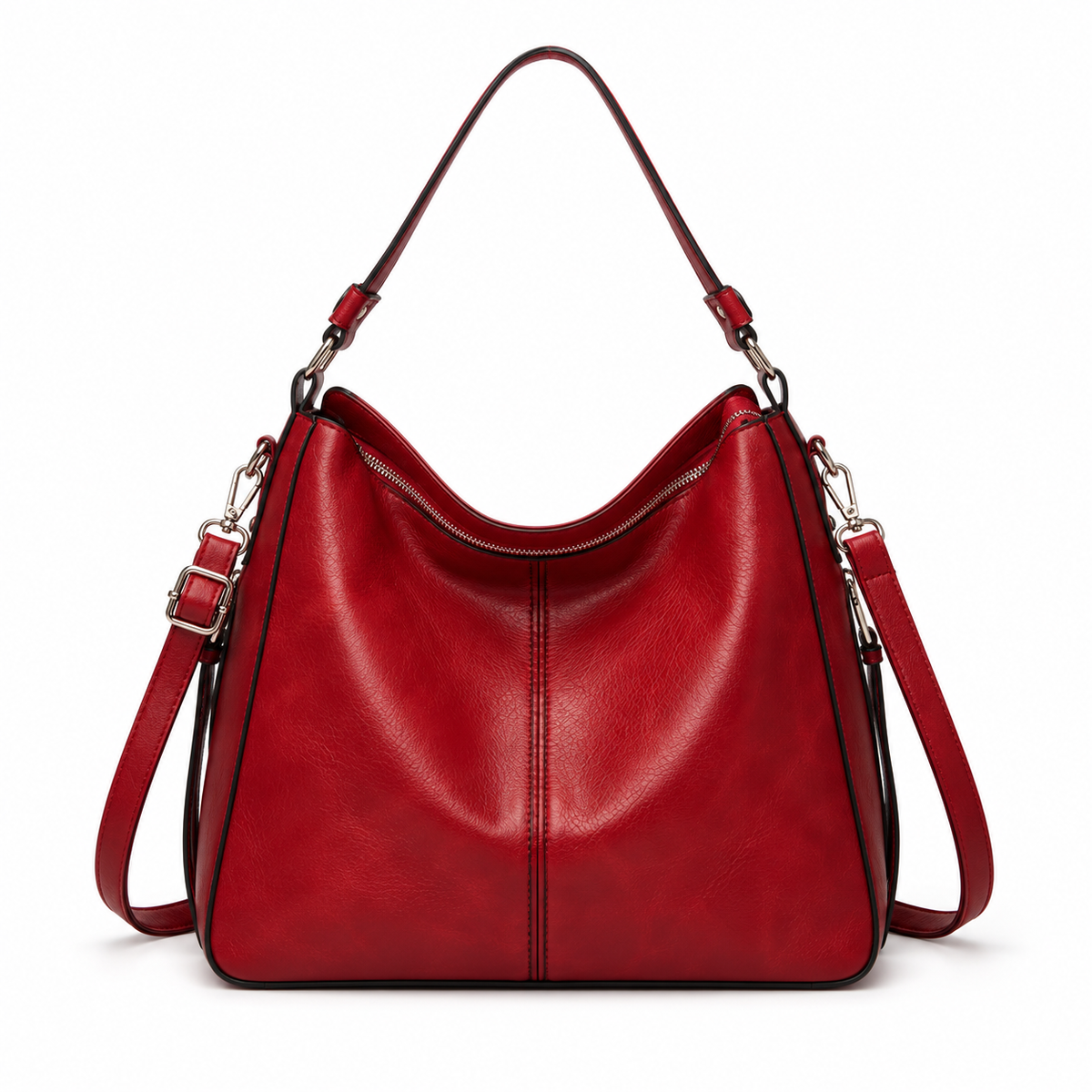 Classic Red Hobo Shoulder Crossbody Bag-2