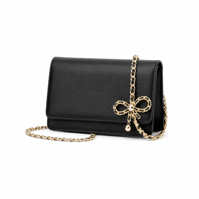 Black Elegant Chain Bow Crossbody Bag-3