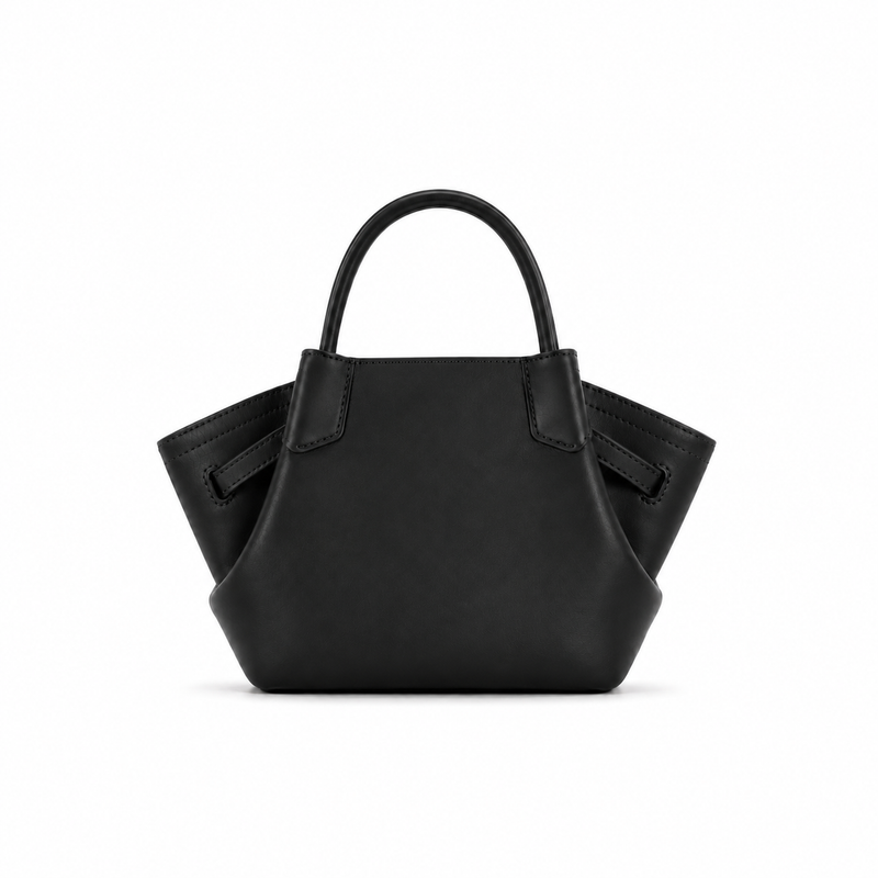 Matte Black Winged Top-Handle Handbag-4
