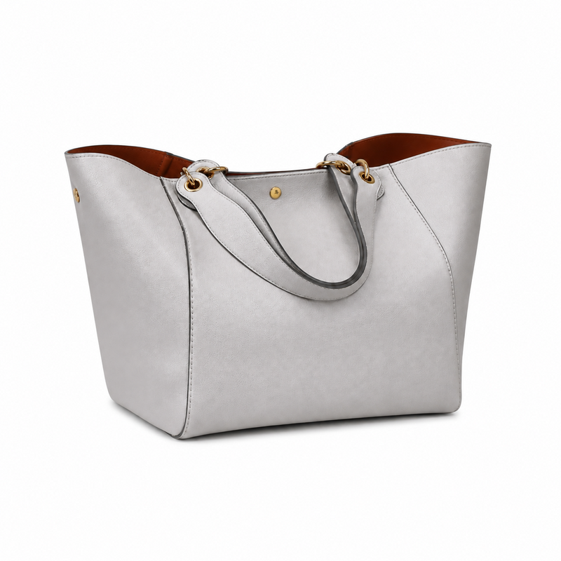 Elegant Light Grey Structured Tote Handbag-1