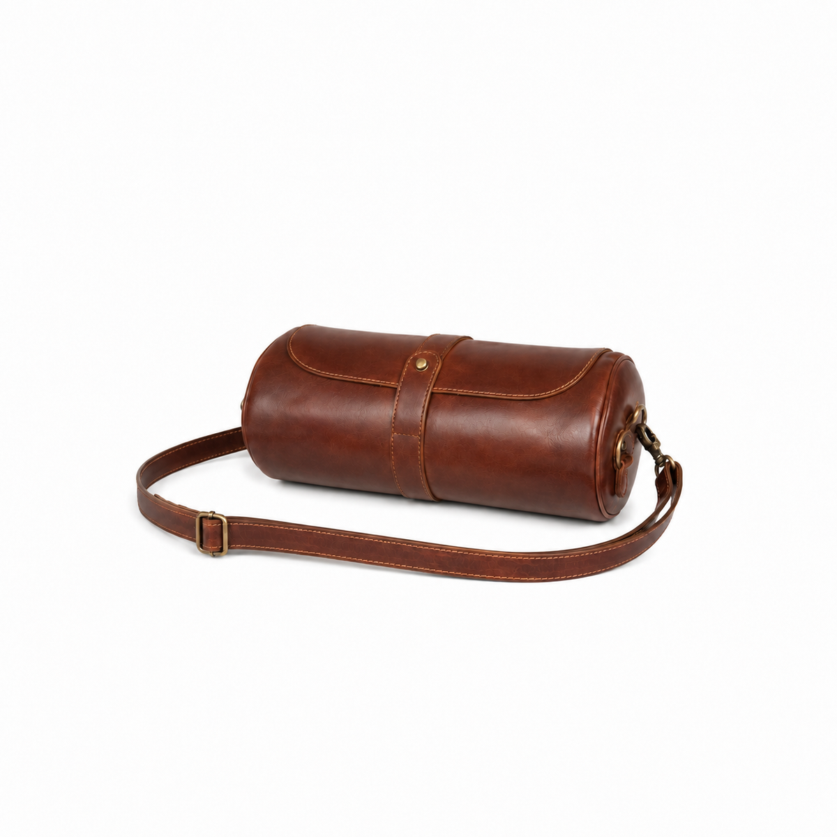 Vintage Brown Leather Barrel Crossbody Bag-3
