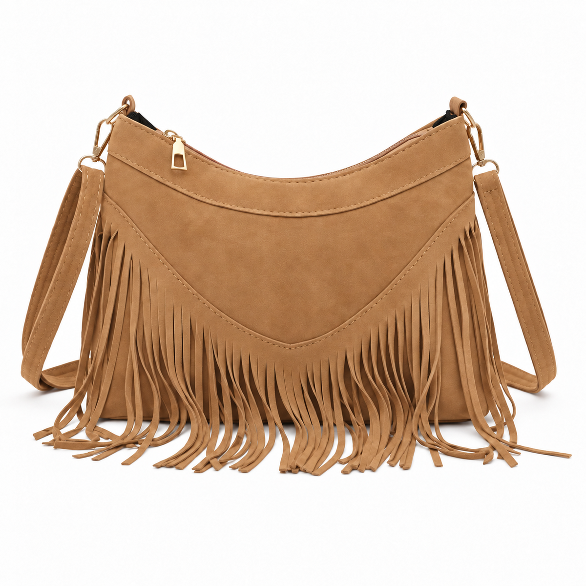 Vintage Light Brown Fringe Shoulder Bag-4
