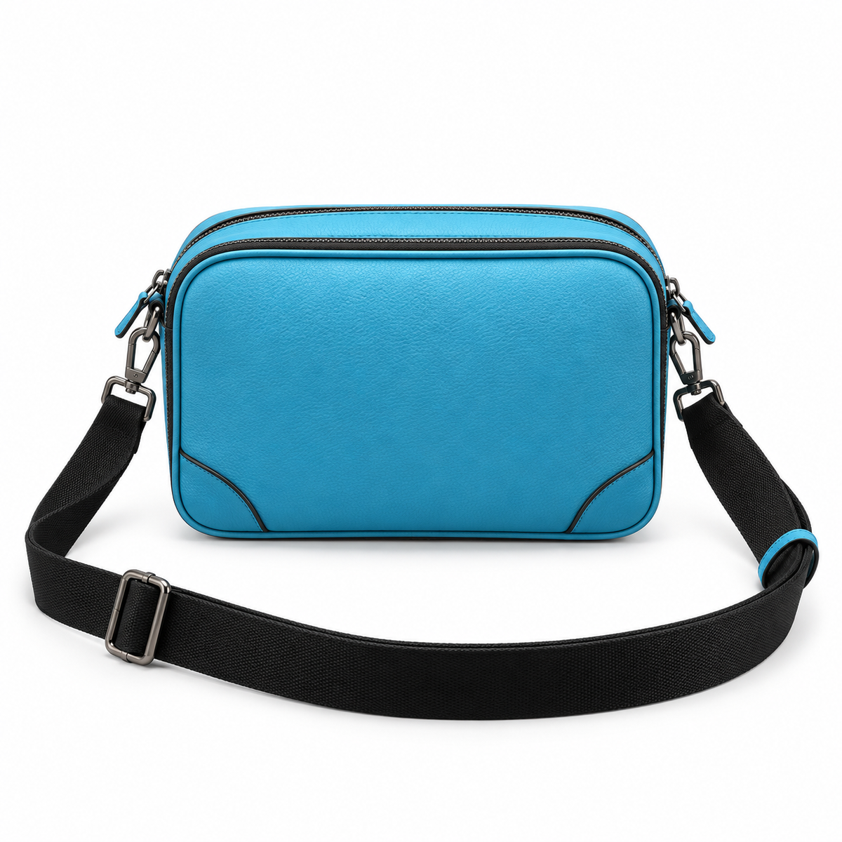 Turquoise Textured Crossbody Bag With Pockets-2