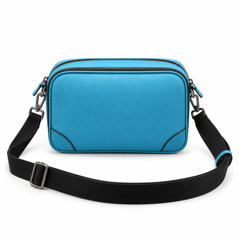 Turquoise Textured Crossbody Bag With Pockets-2