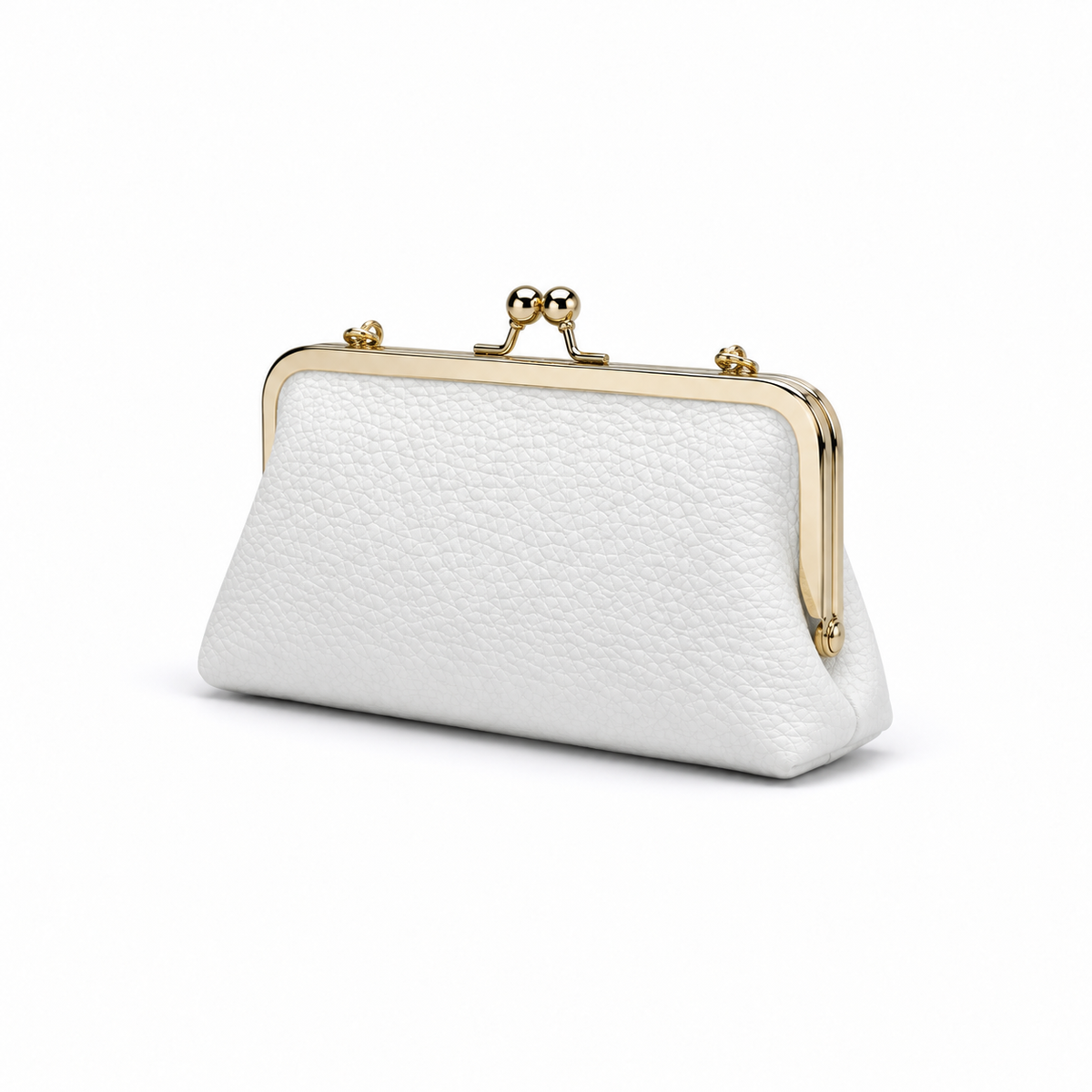 White Pebbled Leather Kiss-Lock Clutch Purse-3
