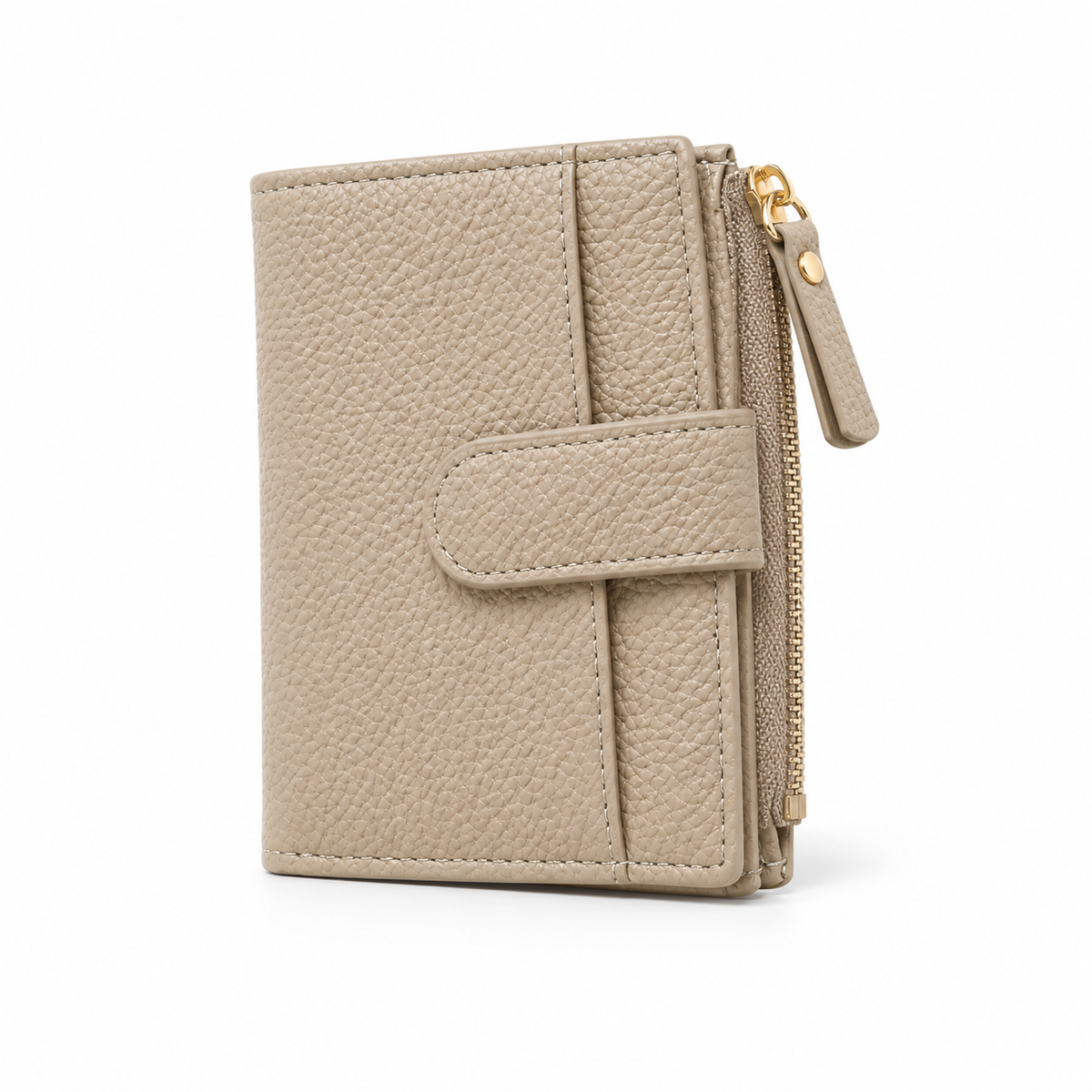 Khaki Pebbled Wallet With Card Slots-3