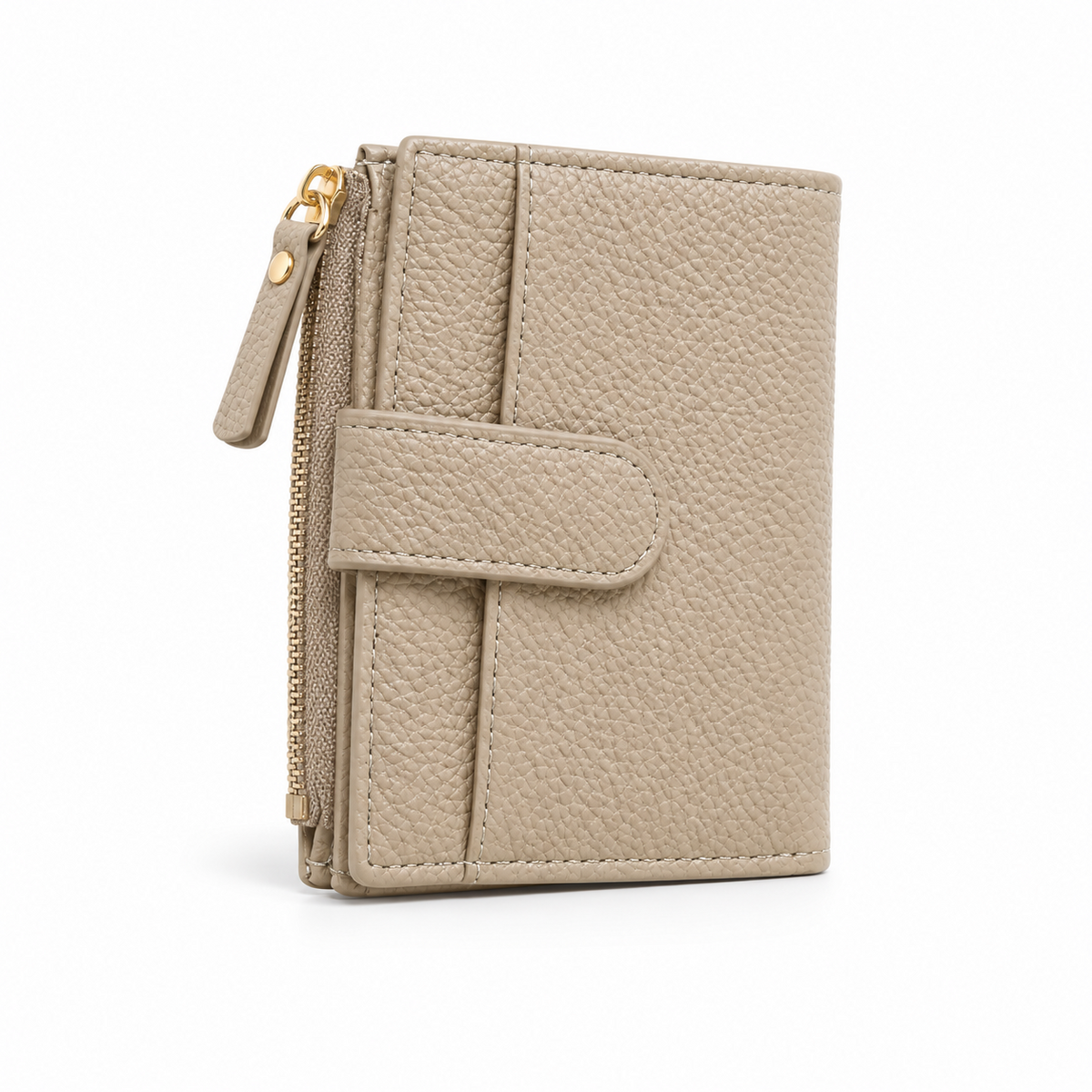 Khaki Pebbled Wallet With Card Slots-1