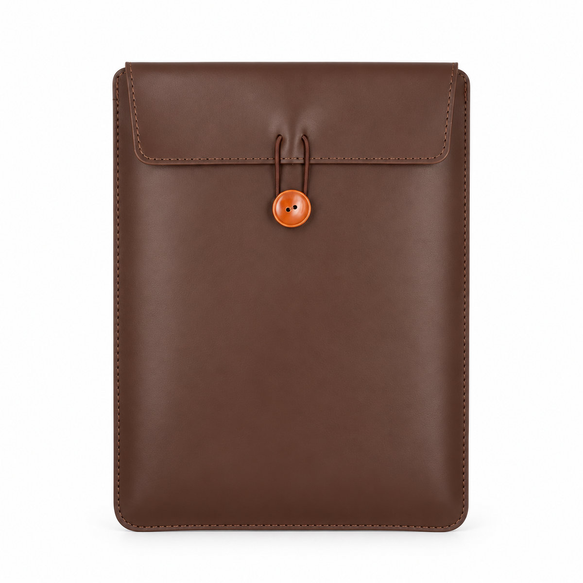 Brown Leather Laptop Bag Button Closure-4