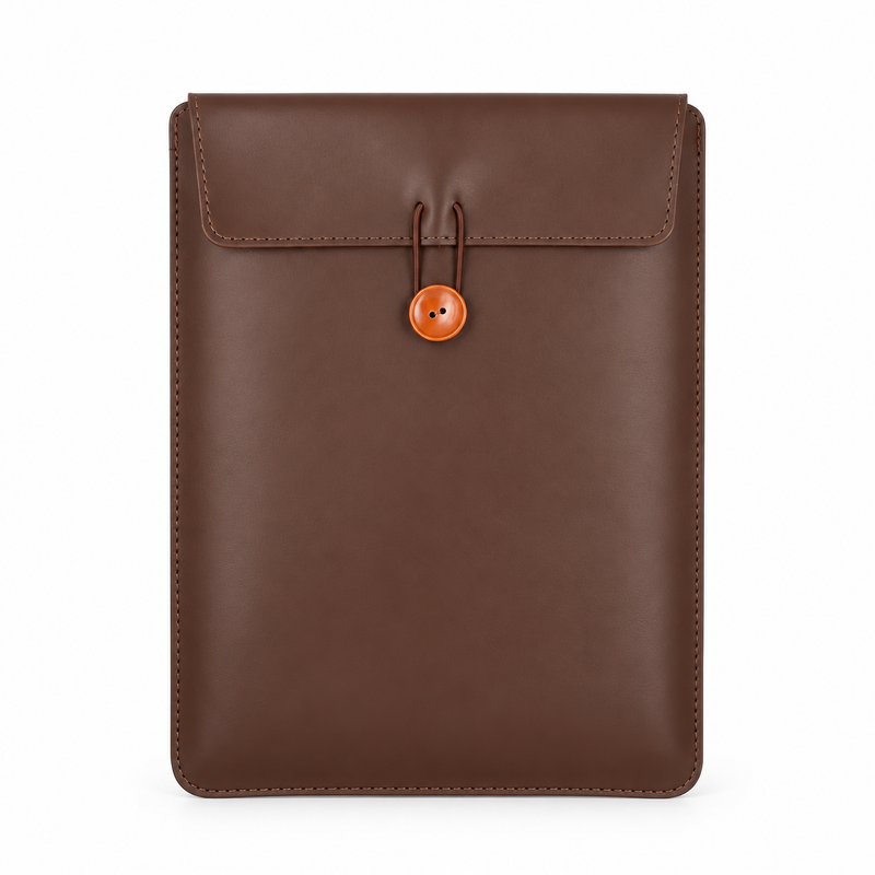 Brown Leather Laptop Bag Button Closure-4