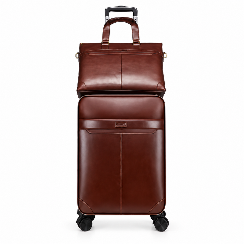 Brown Rolling Suitcase With Matching Tote-3