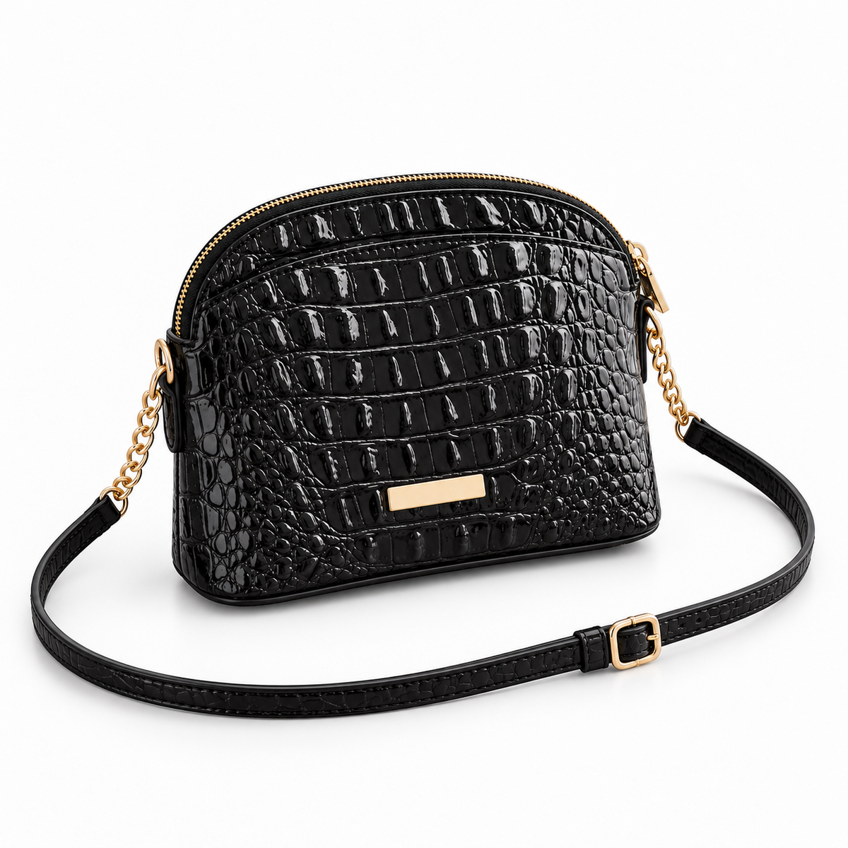 Black Crocodile Embossed Crossbody Chain Bag-1