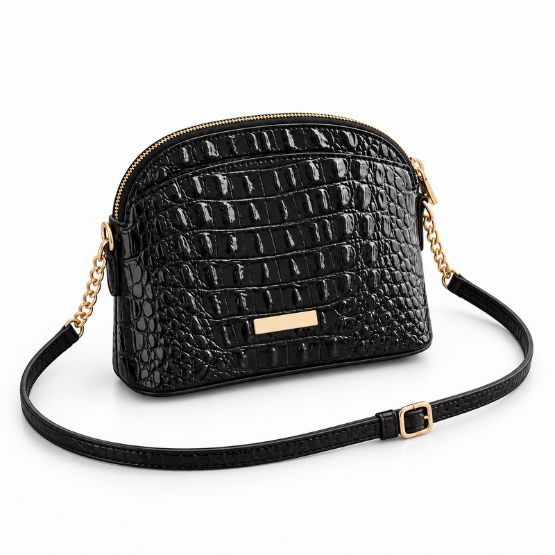 Black Crocodile Embossed Crossbody Chain Bag-1