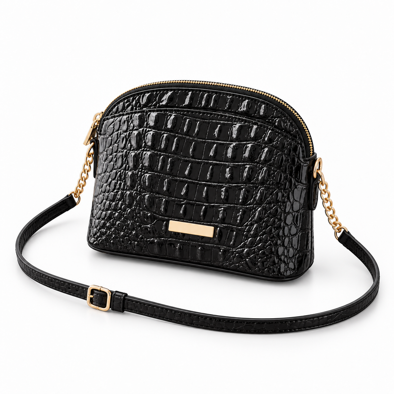 Black Crocodile Embossed Crossbody Chain Bag-3