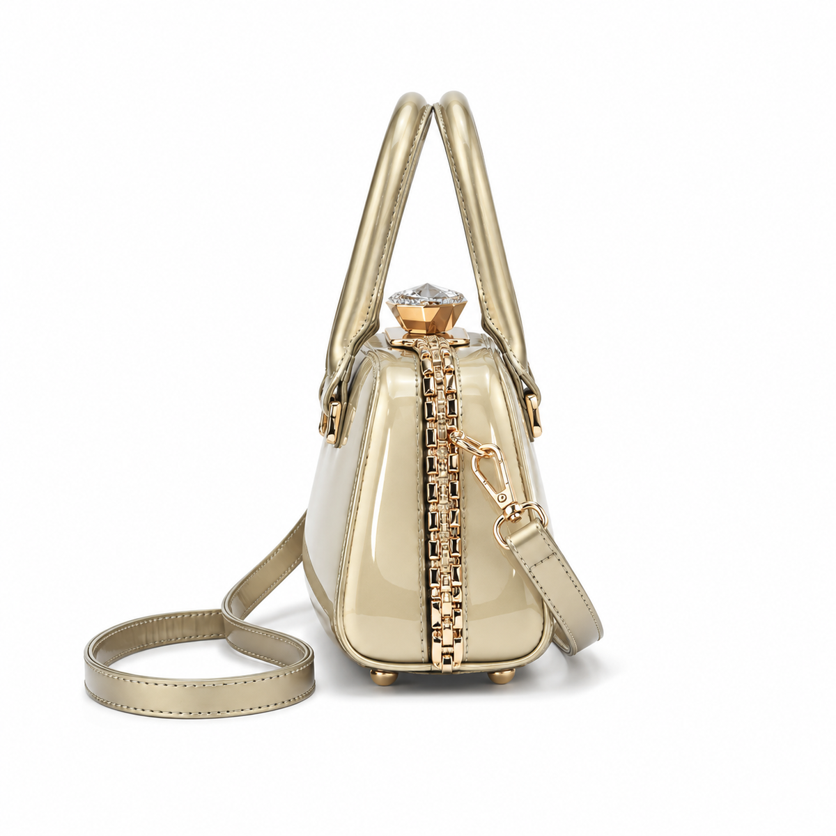 Champagne Gold Handbag With Crystal Clasp-3