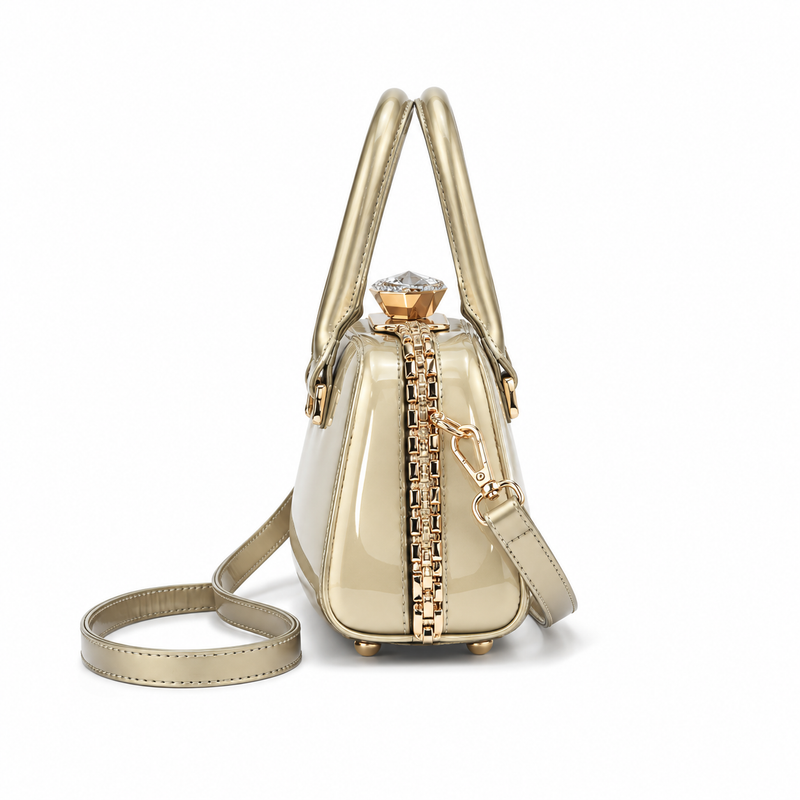 Champagne Gold Handbag With Crystal Clasp-3