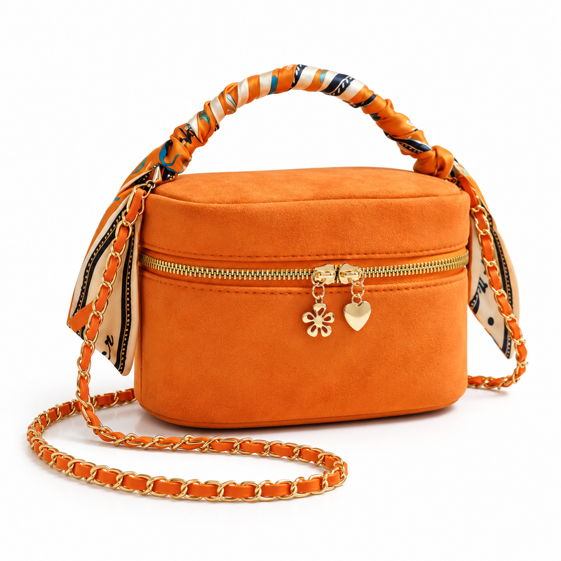 Orange Scarf Handle Crossbody Vanity Bag-1