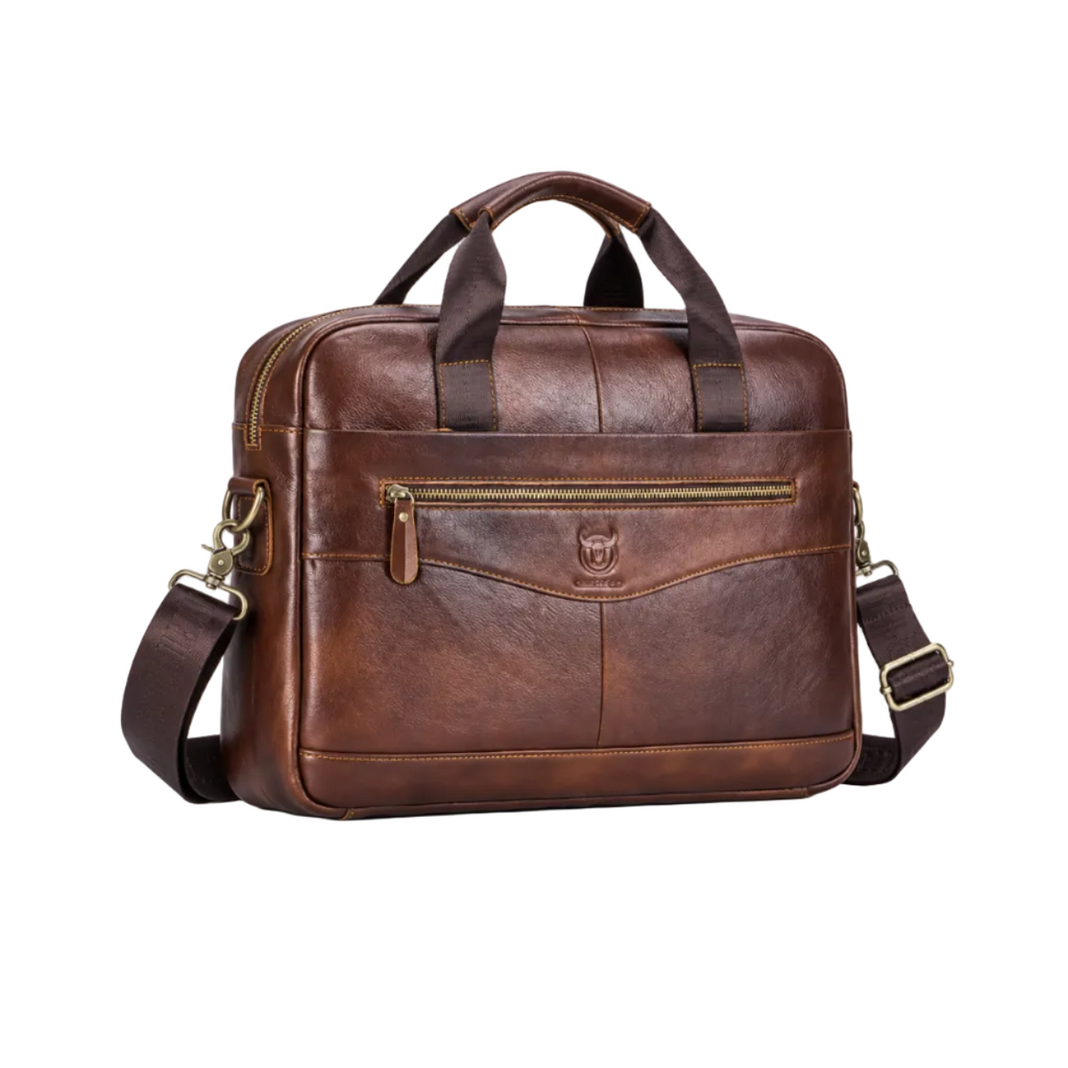 Classic Brown Leather Briefcase Shoulder Bag