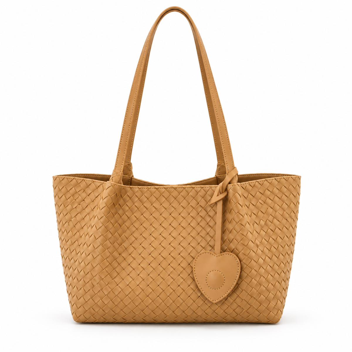 Elegant Tan Woven Shoulder Tote Bag-4