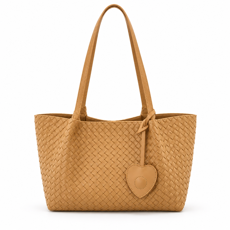 Elegant Tan Woven Shoulder Tote Bag-4