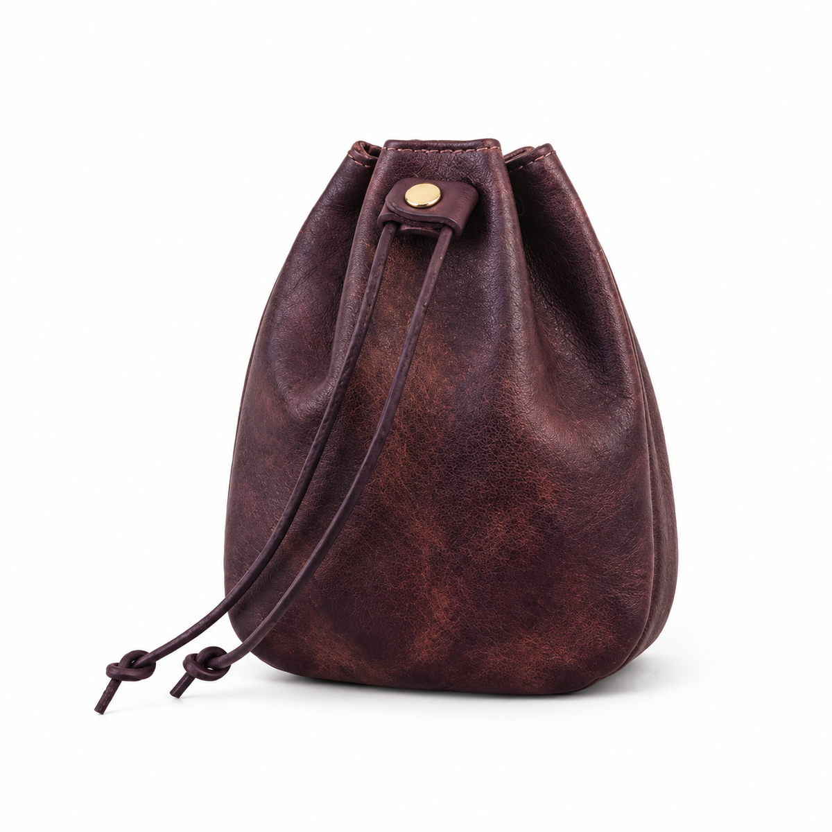 Coffee Vintage Vegan Leather Drawstring Bag-3
